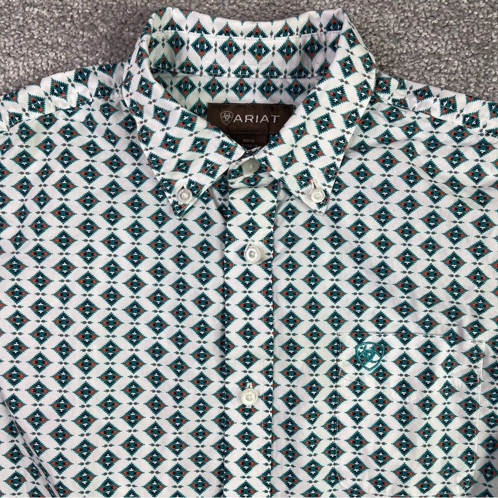 Ariat Western Shirt Boys Large Aztec Southwestern Print Button Down Cowboy Rodeo